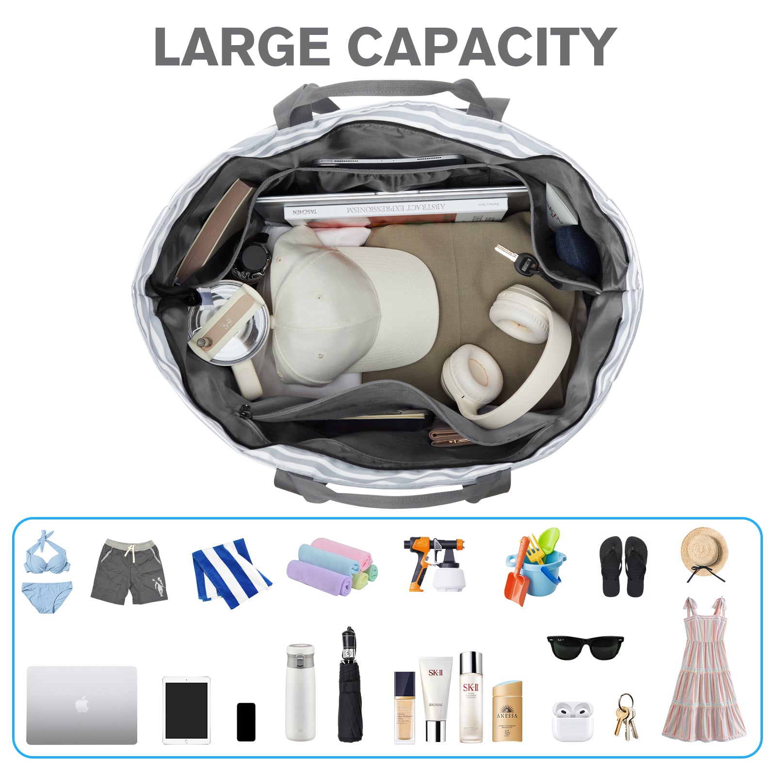 G4Free - G4Free Waterproof Sandproof Beach Tote Bag for Women Large Capacity Foldable -TN25B553C-TN25B553I