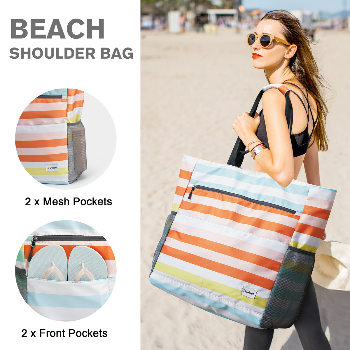G4Free - G4Free Waterproof Sandproof Beach Tote Bag for Women Large Capacity Foldable -TN25B553C-TN25B553I