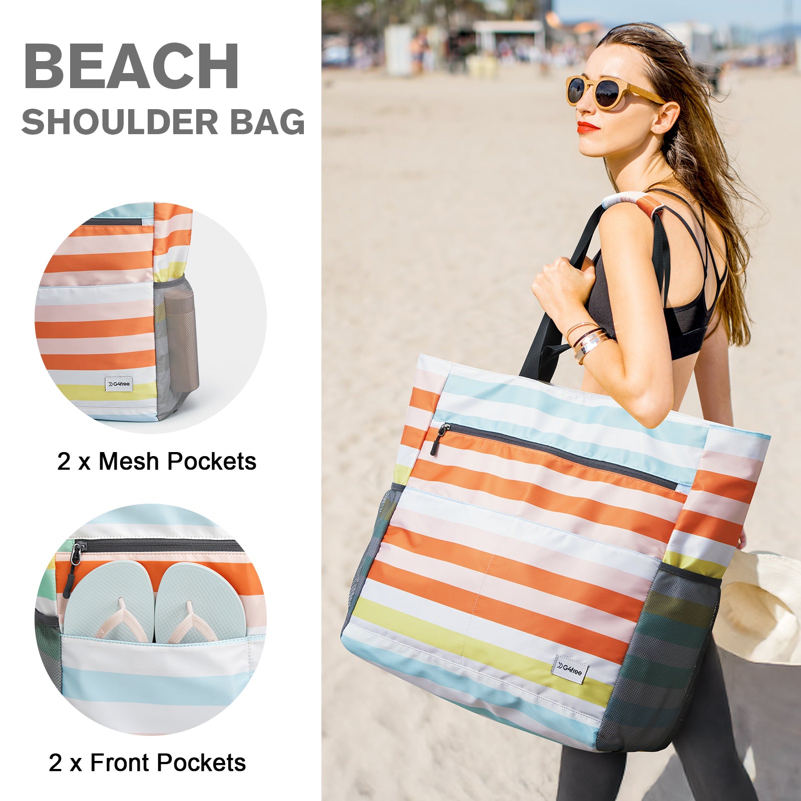 G4Free - G4Free Waterproof Sandproof Beach Tote Bag for Women Large Capacity Foldable -TN25B553C-TN25B553I