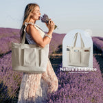 G4Free - G4free Large Zipper Canvas Tote Bag With Laptop Sleeve -TN24B474B-TN24B474C-TN24B474A