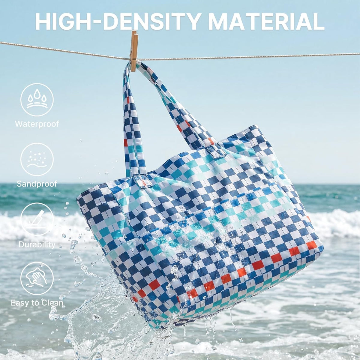 G4Free - Large Foldable Waterproof Sandproof Beach Tote Bag with Zipper -TN25B596D-TN25B596B-TN25B596C-TN25B596A