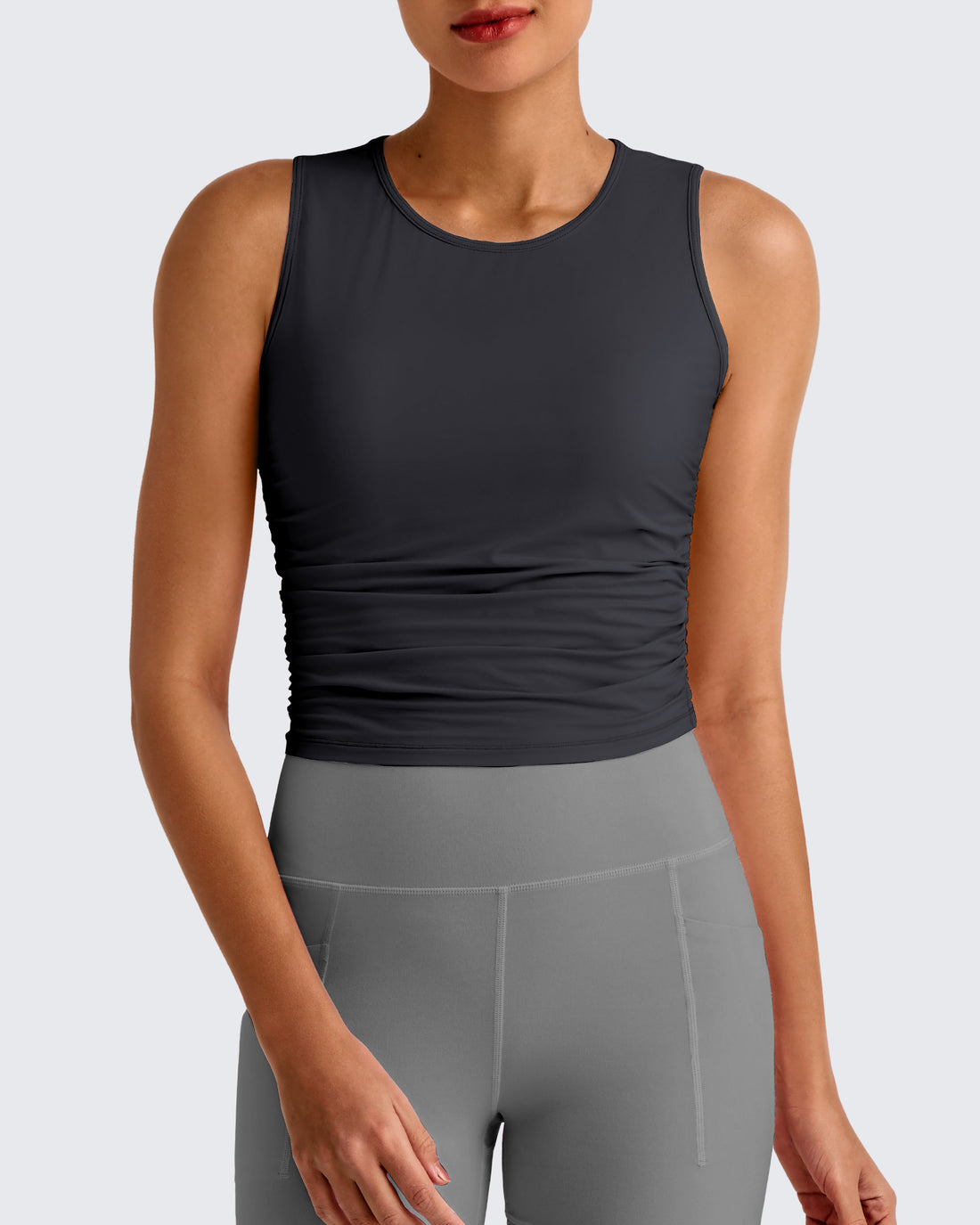 G4Free - Lightbreeze Side Ruched Sleeveless Workout Tops -GF25L322AF-XS-GF25L322AA-S-GF25L322AB-M-GF25L322AC-L-GF25L322AD-XL