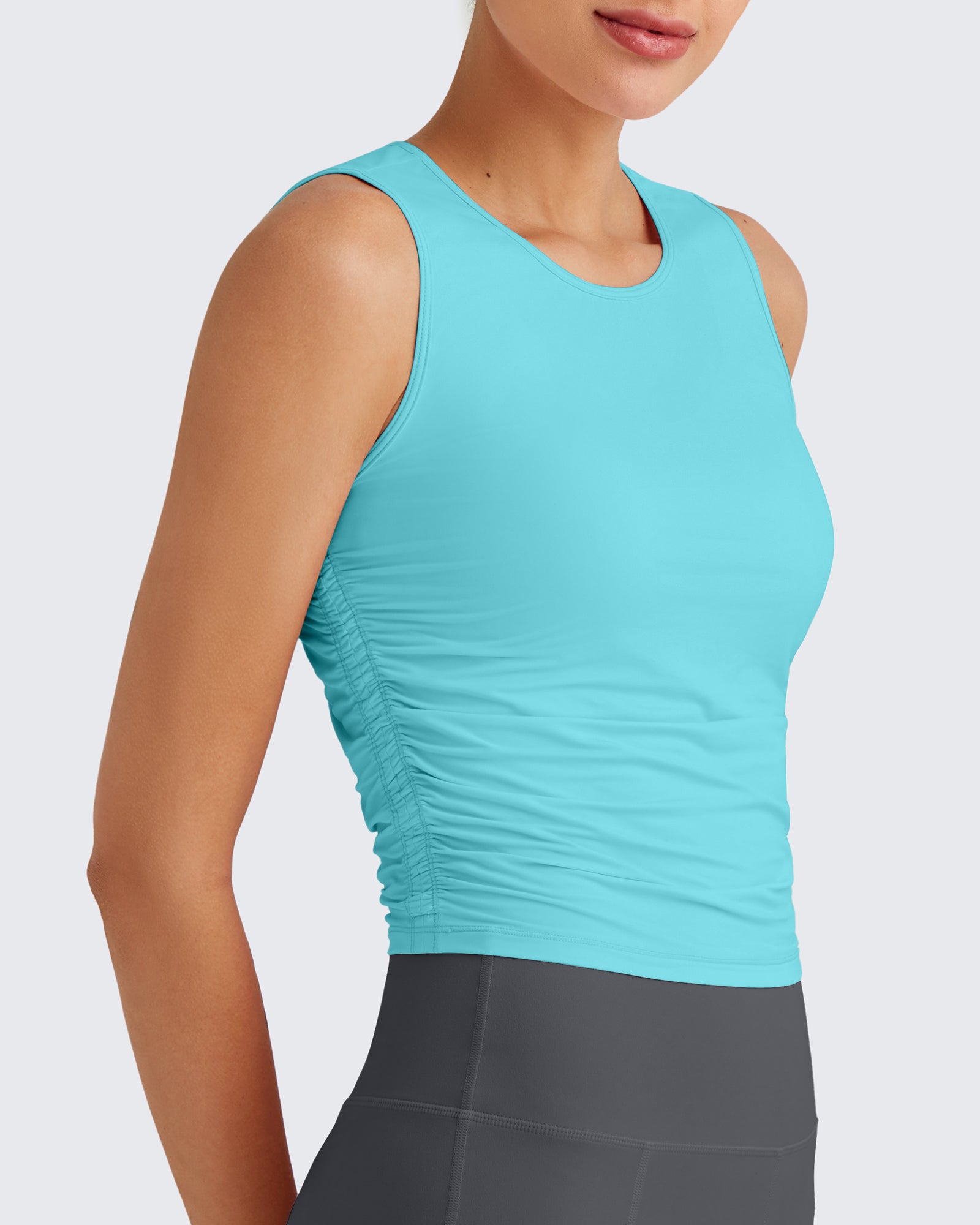 G4Free - Lightbreeze Side Ruched Sleeveless Workout Tops -GF25L322AF-XS-GF25L322AA-S-GF25L322AB-M-GF25L322AC-L-GF25L322AD-XL