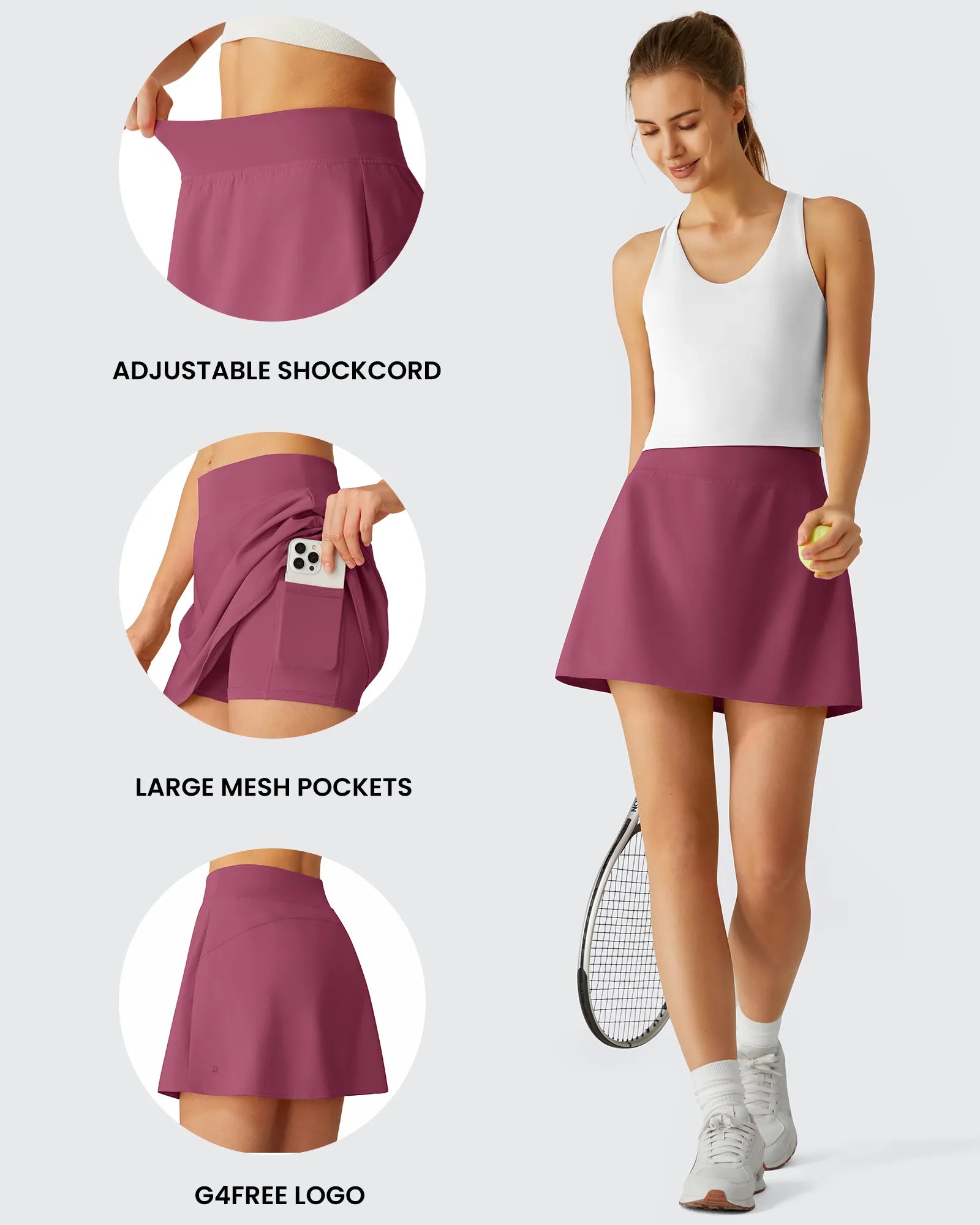 G4Free - Lightweight 2 Pockets Inner Shorts Tennis Skirts 15 -GF26H879A001A-S-GF26H879A001B-M-GF26H879A001C-L-GF26H879A001D-XL-GF26H879A001E-XXL