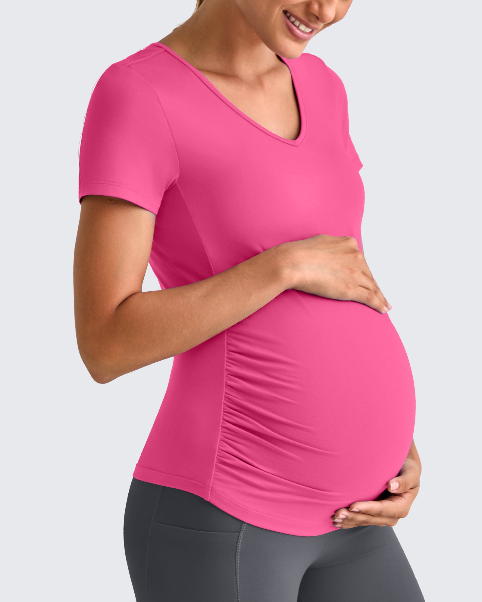 G4Free - Lightweight V Neck Side Ruched Maternity Short Sleeve -GF25KY453BA-S