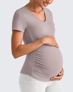 G4Free - Lightweight V Neck Side Ruched Maternity Short Sleeve -GF25KY453BA-S