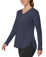 G4Free - Lightweight V Neck Sun Long Sleeve Workout Shirts Tops -GF23B139AF-XS