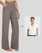 G4Free - Loose Business Casual Pants + BareFeel Half Zip Slim Fit Tops -GF23J183AF-XS+GF25K335DF-XS