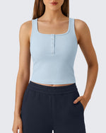 G4Free - Neck Sleeveless Crop Tops G4Free Ribbed Cropped Henley Tank Top -GF26L979A001F-XS