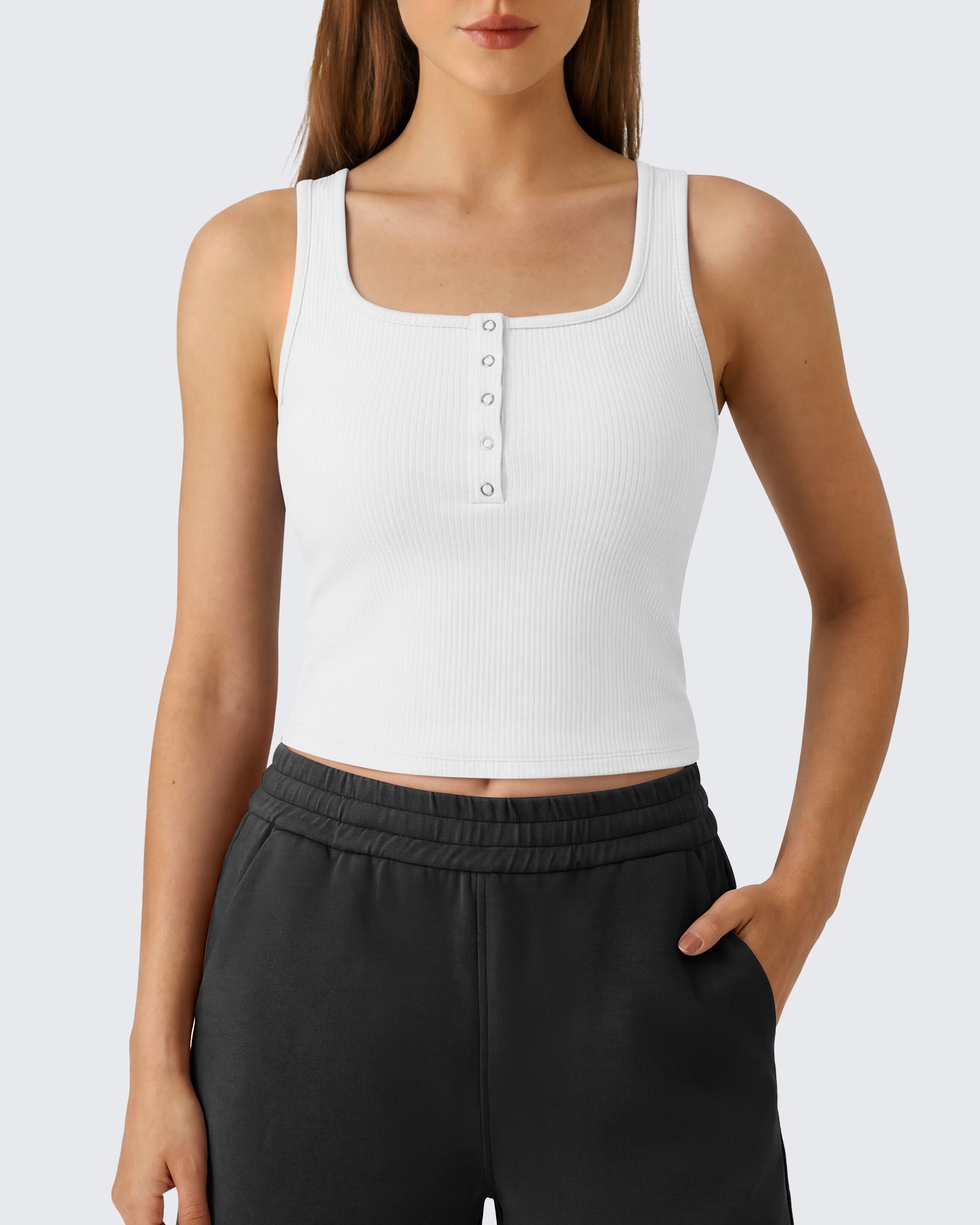 G4Free - Neck Sleeveless Crop Tops G4Free Ribbed Cropped Henley Tank Top -GF26L979A001F-XS-GF26L979A001A-S-GF26L979A001B-M-GF26L979A001C-L-GF26L979A001D-XL