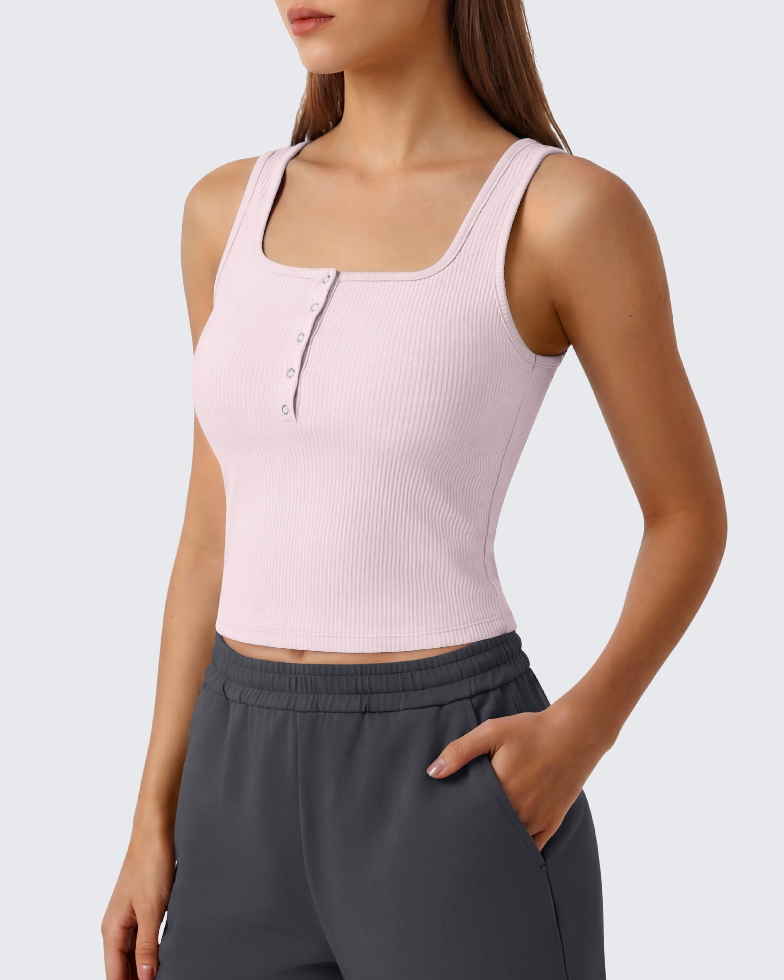 G4Free - Neck Sleeveless Crop Tops G4Free Ribbed Cropped Henley Tank Top -GF26L979A001F-XS-GF26L979A001A-S-GF26L979A001B-M-GF26L979A001C-L-GF26L979A001D-XL