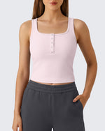 G4Free - Neck Sleeveless Crop Tops G4Free Ribbed Cropped Henley Tank Top -GF26L979A001F-XS-GF26L979A001A-S-GF26L979A001B-M-GF26L979A001C-L-GF26L979A001D-XL