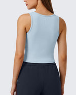 G4Free - Neck Sleeveless Crop Tops G4Free Ribbed Cropped Henley Tank Top -GF26L979A001F-XS-GF26L979A001A-S-GF26L979A001B-M-GF26L979A001C-L-GF26L979A001D-XL