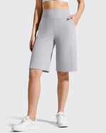 G4Free - Ribbed Bermuda High-Waist Knee Length Shorts 11'' -GF26E763A001F-XS