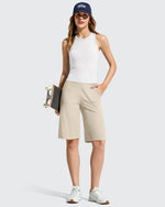 G4Free - Ribbed Bermuda High-Waist Knee Length Shorts 11'' -GF26E763A001F-XS-GF26E763A001A-S-GF26E763A001B-M-GF26E763A001C-L-GF26E763A001D-XL