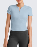 G4Free - Ribbed Half Zip Slim Work Out Short Sleeve -GF25K332AA-S