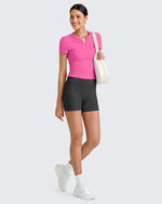 G4Free - Ribbed Half Zip Slim Work Out Short Sleeve -GF25K332AA-S-GF25K332AB-M-GF25K332AC-L-GF25K332AD-XL-GF25K332AF-XS
