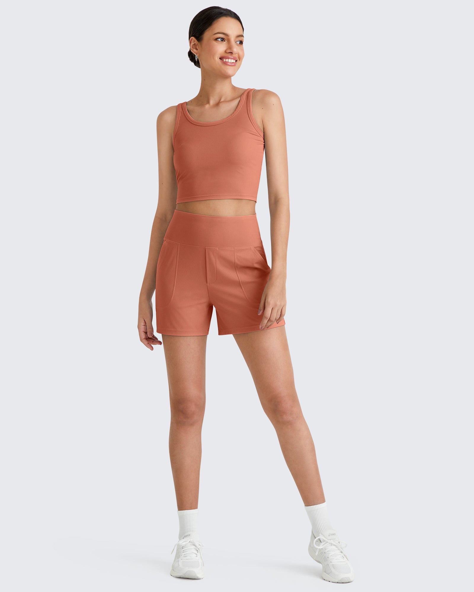 G4Free - Ribbed High-Rise Dressy Casual Shorts -GF25E304AA-S