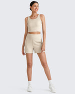 G4Free - Ribbed High-Rise Dressy Casual Shorts -GF25E304AA-S