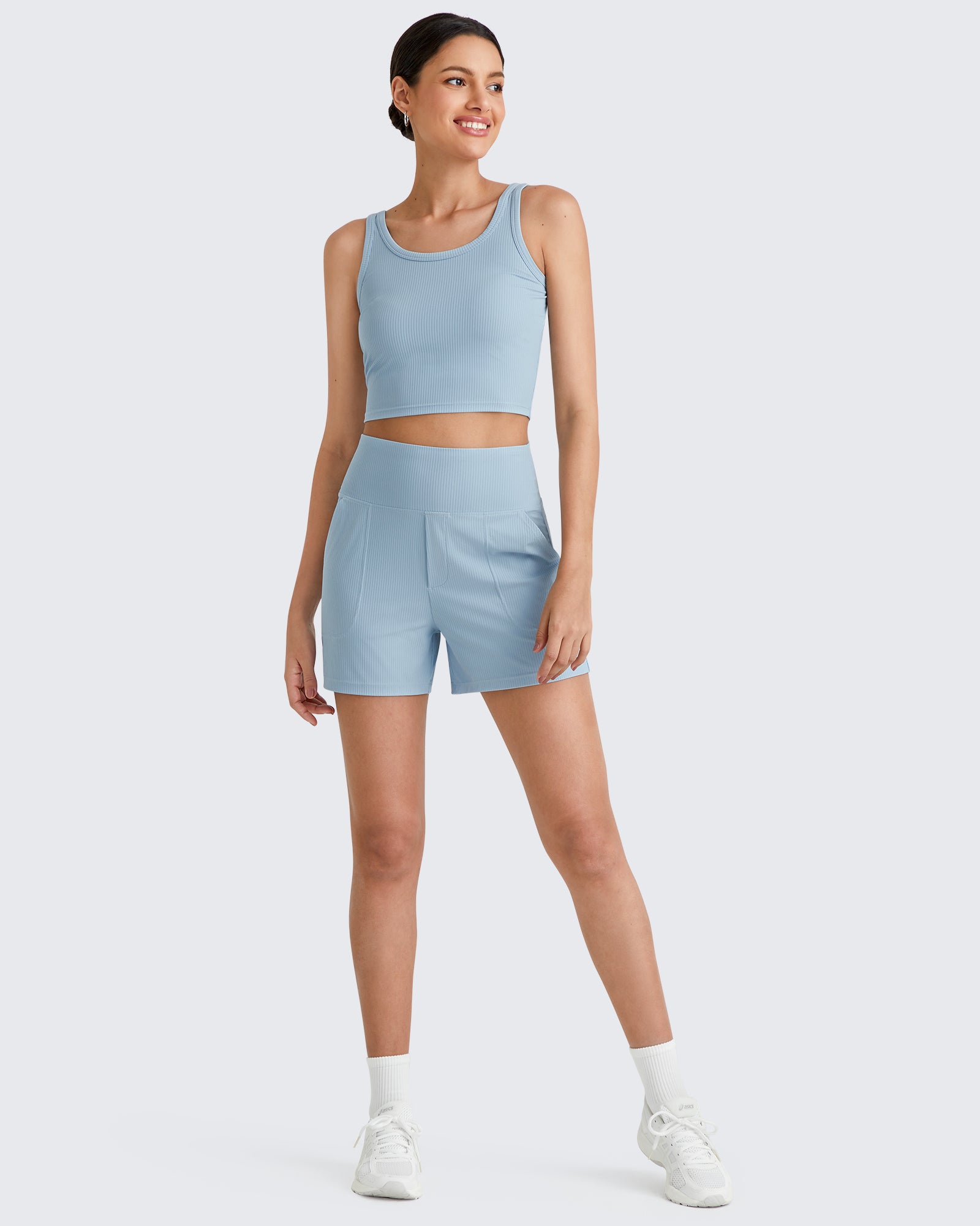 G4Free - Ribbed High-Rise Dressy Casual Shorts -GF25E304AA-S