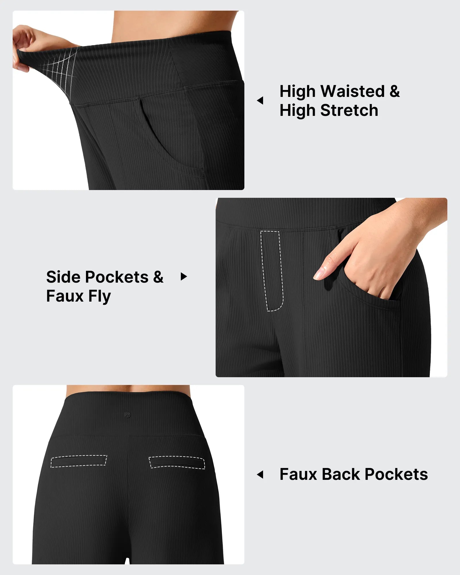 G4Free - Ribbed Knit High Waist Wide Leg Yoga Pants -GF25J650AA-S