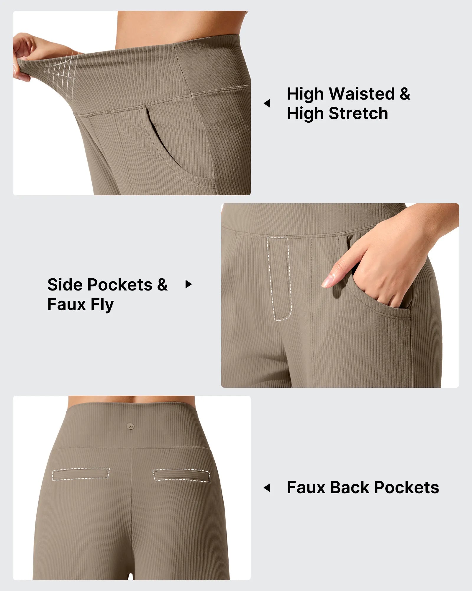 G4Free - Ribbed Knit High Waist Wide Leg Yoga Pants -GF25J650AA-S