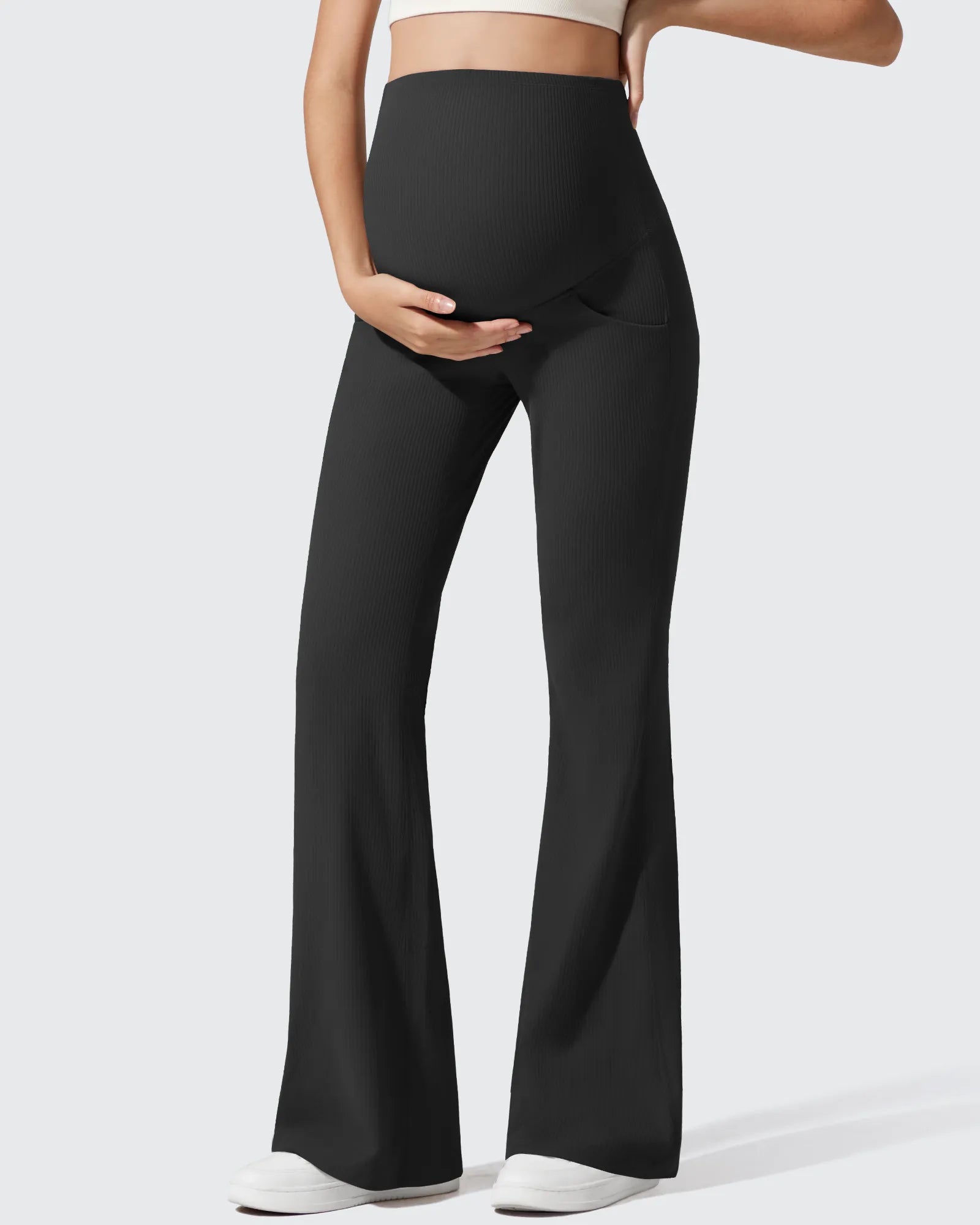 G4Free - Ribbed Maternity Flare Yoga Pants with Pockets -GF25AY587AA-S-GF25AY588AA-S-GF25AY589AA-S-GF25AY587AB-M-GF25AY588AB-M