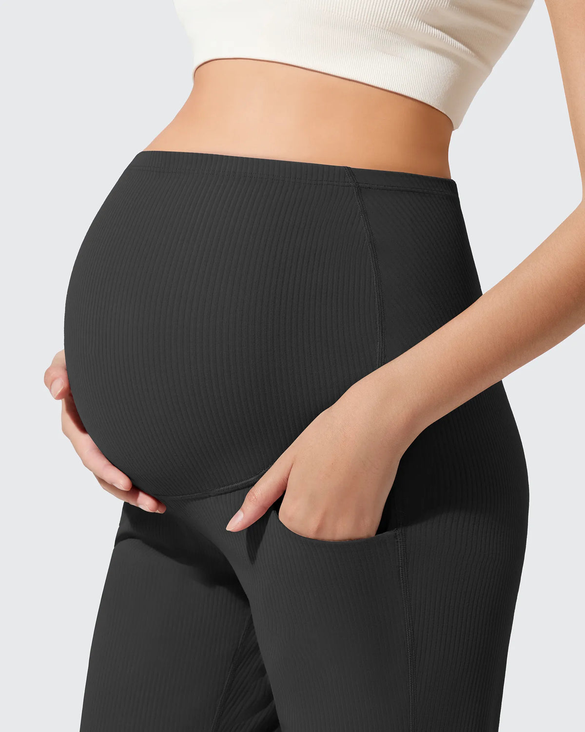G4Free - Ribbed Maternity Flare Yoga Pants with Pockets -GF25AY587AA-S-GF25AY588AA-S-GF25AY589AA-S-GF25AY587AB-M-GF25AY588AB-M