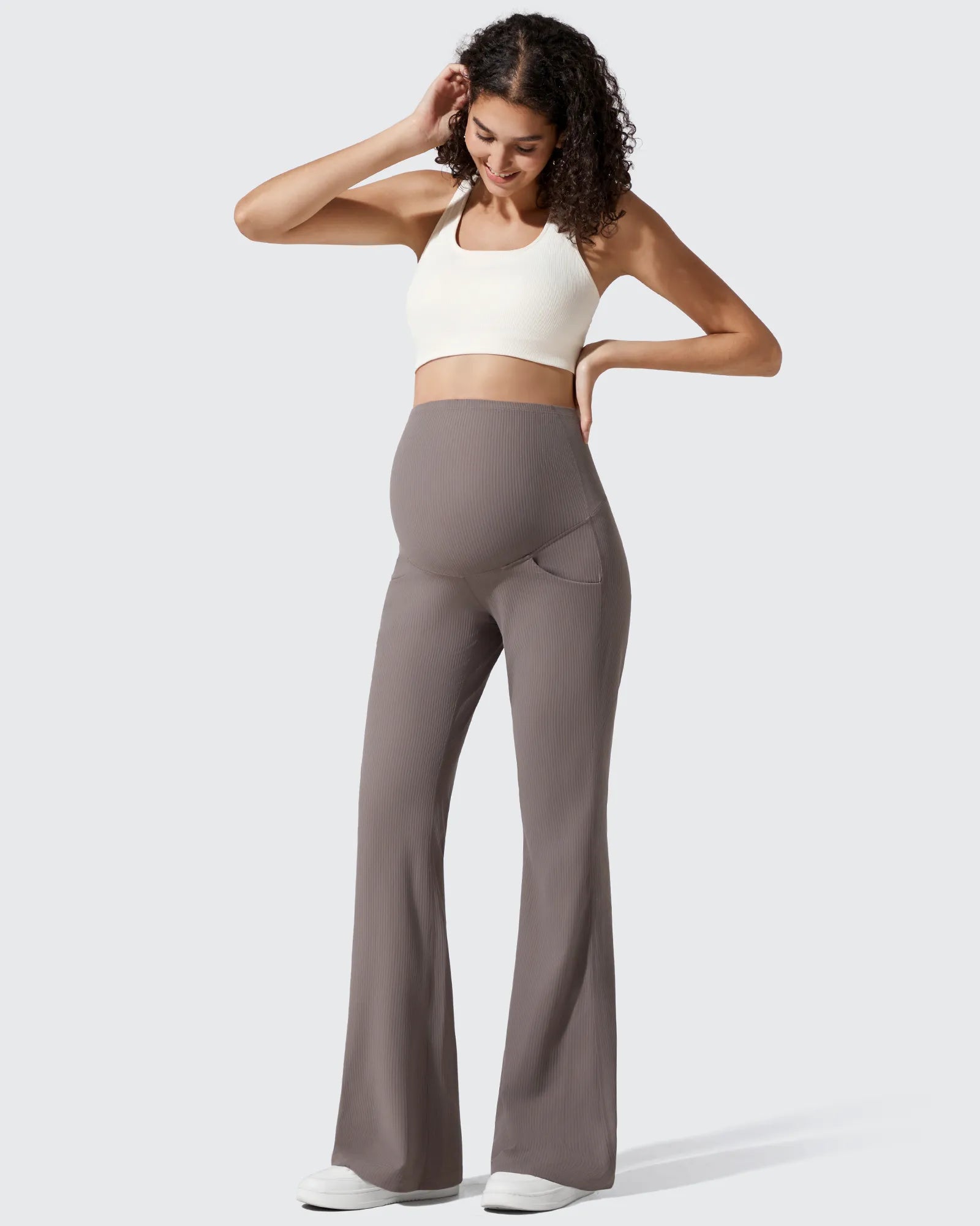 G4Free - Ribbed Maternity Flare Yoga Pants with Pockets -GF25AY587AA-S-GF25AY588AA-S-GF25AY589AA-S-GF25AY587AB-M-GF25AY588AB-M
