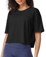 G4Free - Scoop Neck Short Sleeve Workout Crop Tops -GF24B199BA-S