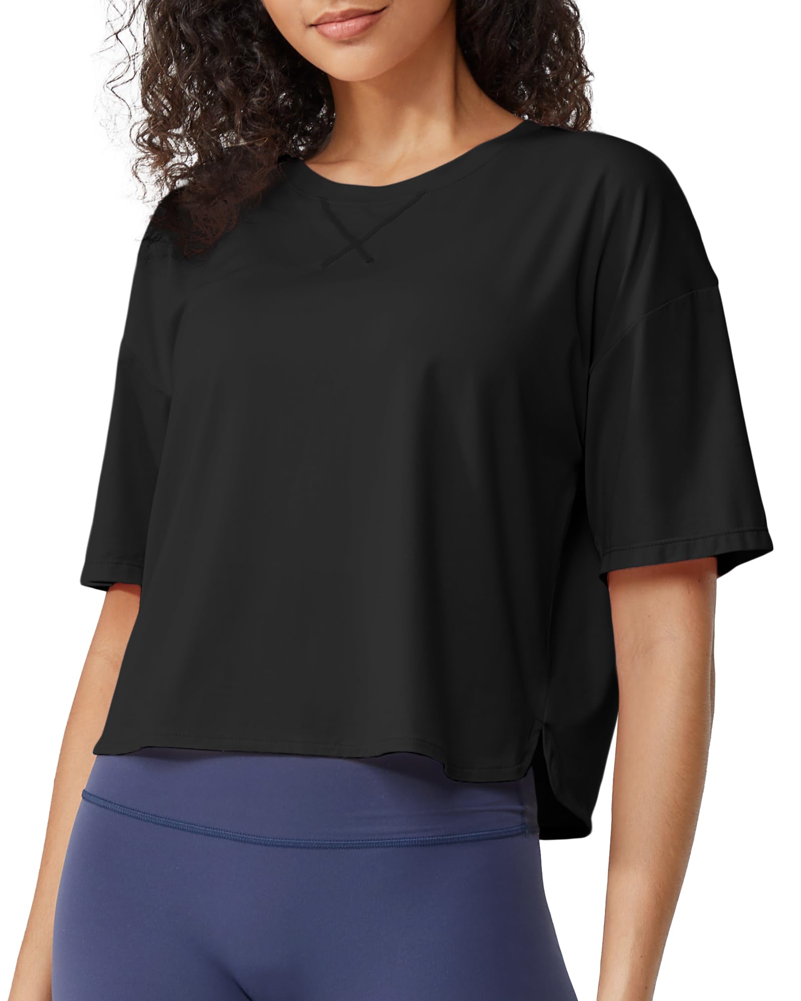 G4Free - Scoop Neck Short Sleeve Workout Crop Tops -GF24B199BA-S