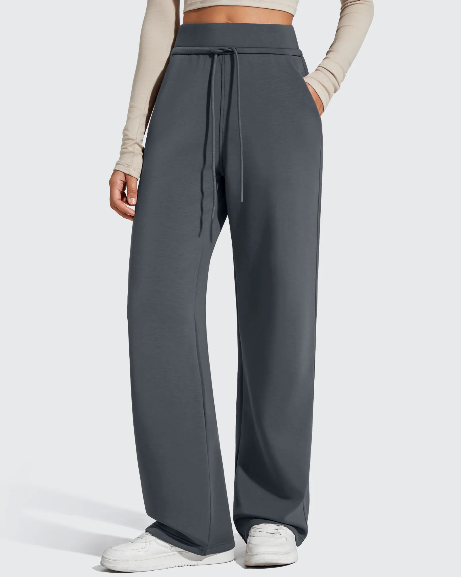 G4Free - Smoofit Elastic Drawstring Fleece Lined Wide Leg Sweatpants -GF25J723AA-S