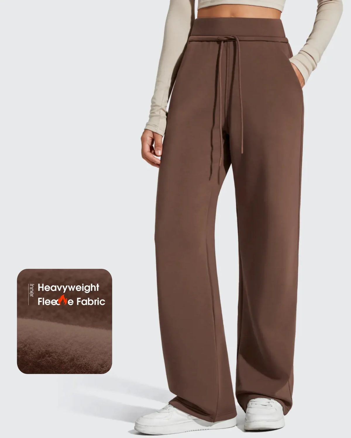 G4Free - Smoofit Elastic Drawstring Fleece Lined Wide Leg Sweatpants -GF25J723AA-S