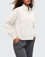 G4Free - Smoofit Half-Zip White Piping Mock Neck Pullover Sweatshirts -GF25F557AF-XS