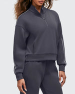 G4Free - Smoofit Half-Zip White Piping Mock Neck Pullover Sweatshirts -GF25F557AF-XS