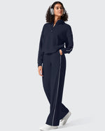 G4Free - Smoofit Half-Zip White Piping Mock Neck Pullover Sweatshirts -GF25F557AF-XS-GF25F557AA-S-GF25F557AB-M-GF25F557AC-L-GF25F557AD-XL