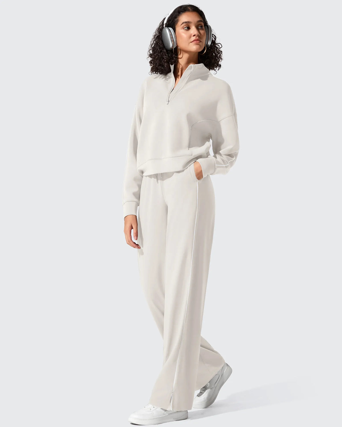 G4Free - Smoofit Half-Zip White Piping Mock Neck Pullover Sweatshirts -GF25F557AF-XS-GF25F557AA-S-GF25F557AB-M-GF25F557AC-L-GF25F557AD-XL