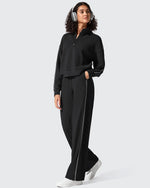 G4Free - Smoofit Half-Zip White Piping Mock Neck Pullover Sweatshirts -GF25F557AF-XS-GF25F557AA-S-GF25F557AB-M-GF25F557AC-L-GF25F557AD-XL