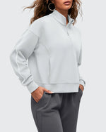 G4Free - Smoofit Half-Zip White Piping Mock Neck Pullover Sweatshirts -GF25F557AF-XS-GF25F557AA-S-GF25F557AB-M-GF25F557AC-L-GF25F557AD-XL