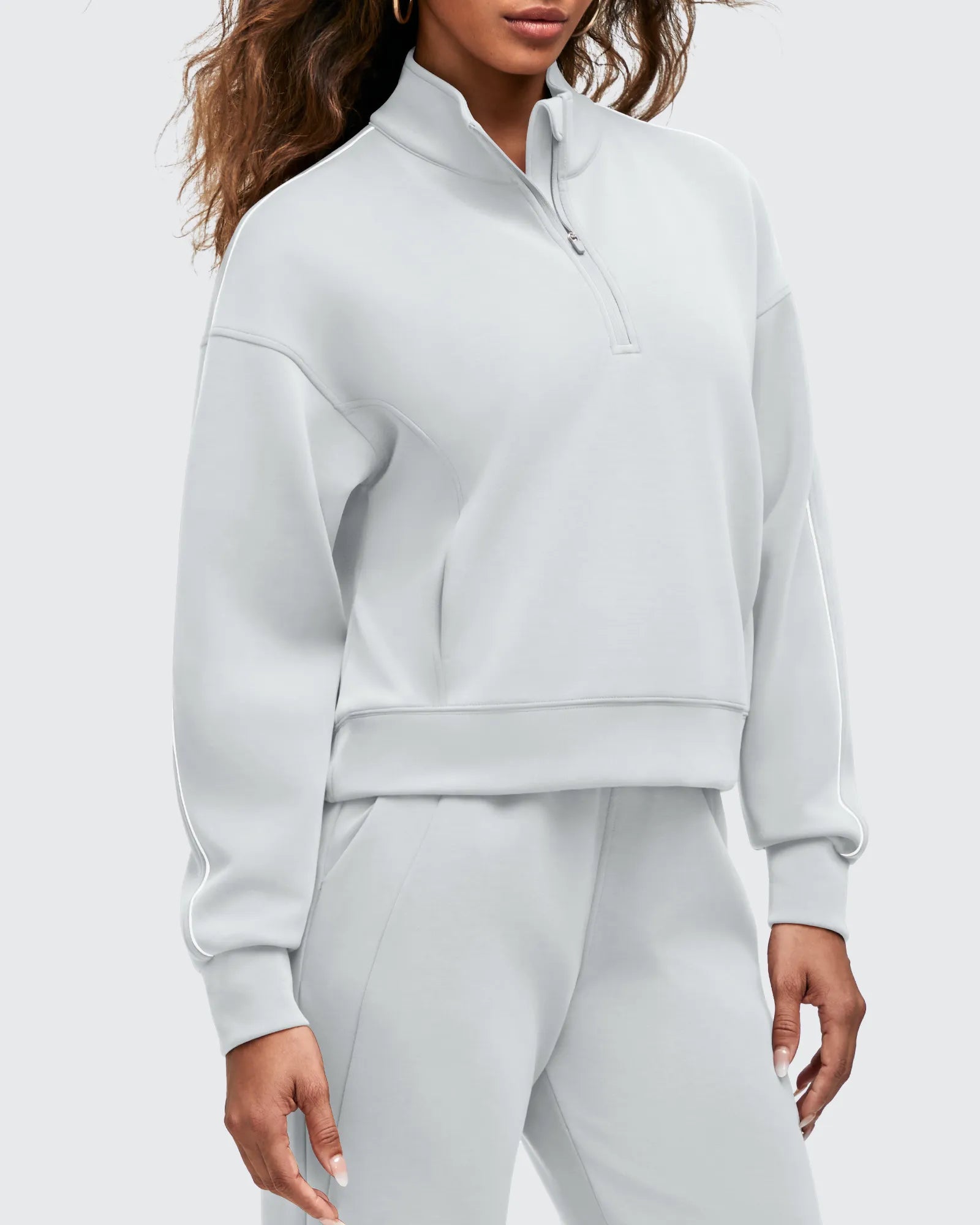 G4Free - Smoofit Half-Zip White Piping Mock Neck Pullover Sweatshirts -GF25F557AF-XS-GF25F557AA-S-GF25F557AB-M-GF25F557AC-L-GF25F557AD-XL