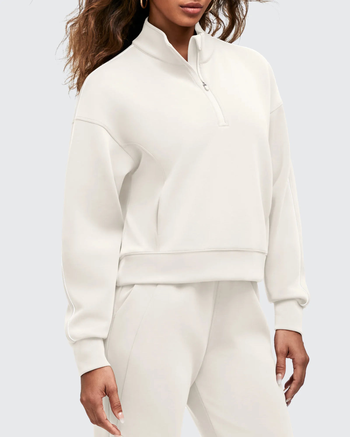 G4Free - Smoofit Half-Zip White Piping Mock Neck Pullover Sweatshirts -GF25F557AF-XS-GF25F557AA-S-GF25F557AB-M-GF25F557AC-L-GF25F557AD-XL