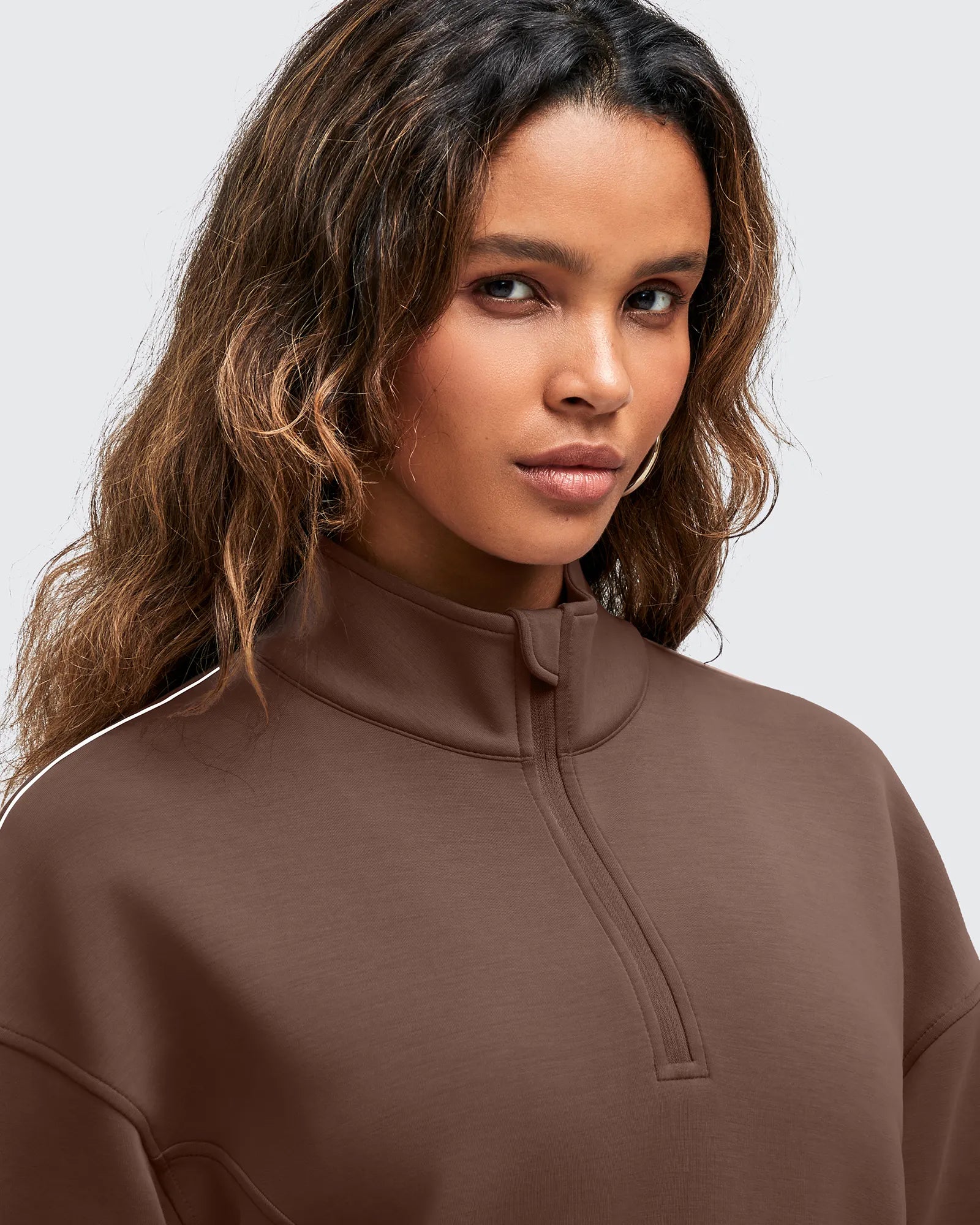 G4Free - Smoofit Half-Zip White Piping Mock Neck Pullover Sweatshirts -GF25F557AF-XS-GF25F557AA-S-GF25F557AB-M-GF25F557AC-L-GF25F557AD-XL