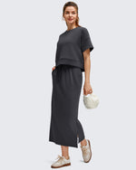 G4Free - Smoofit Side Slits Drawstring Long Skirts -GF25S465EA-S