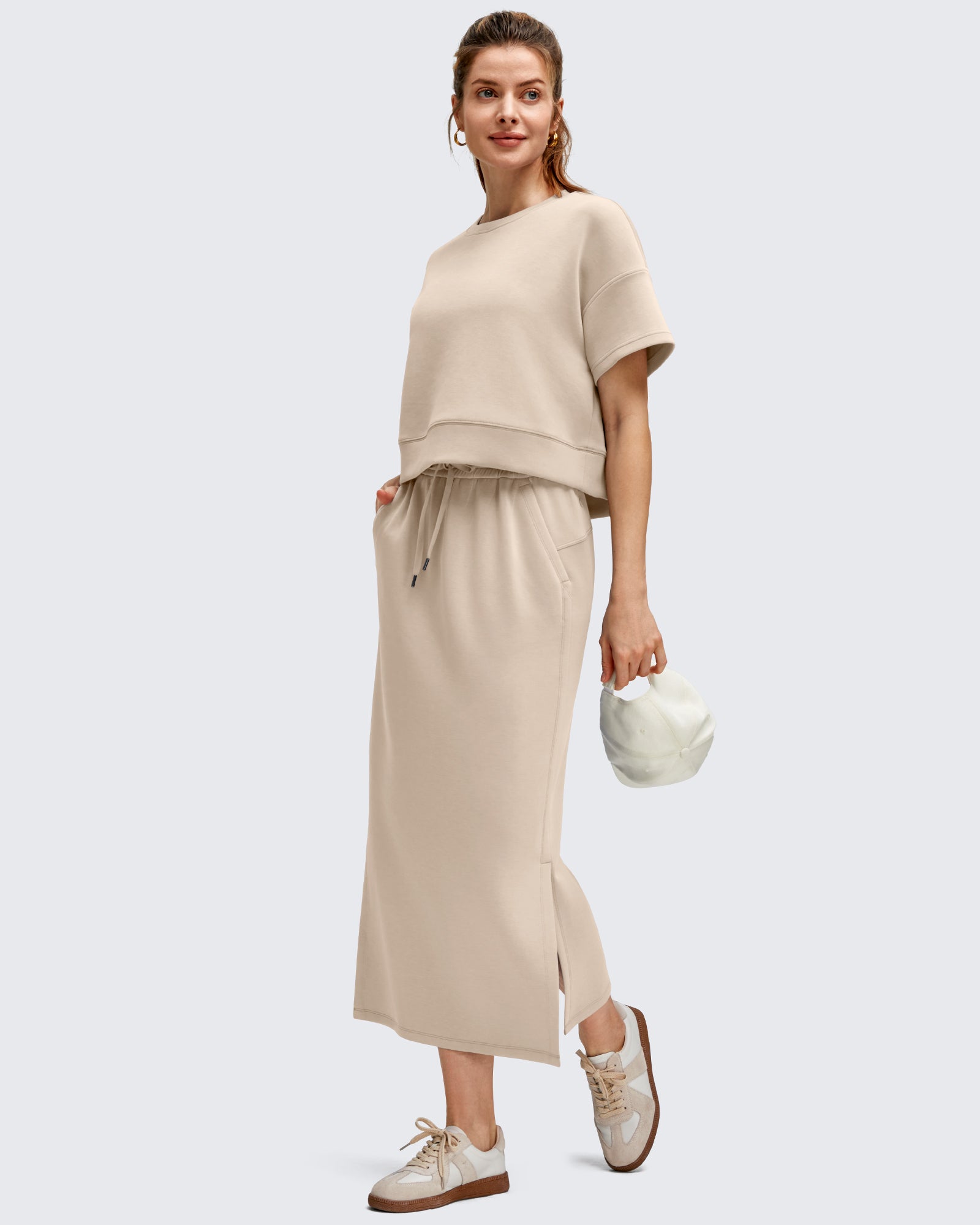 G4Free - Smoofit Side Slits Drawstring Long Skirts -GF25S465EA-S