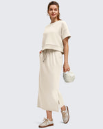 G4Free - Smoofit Side Slits Drawstring Long Skirts -GF25S465EA-S