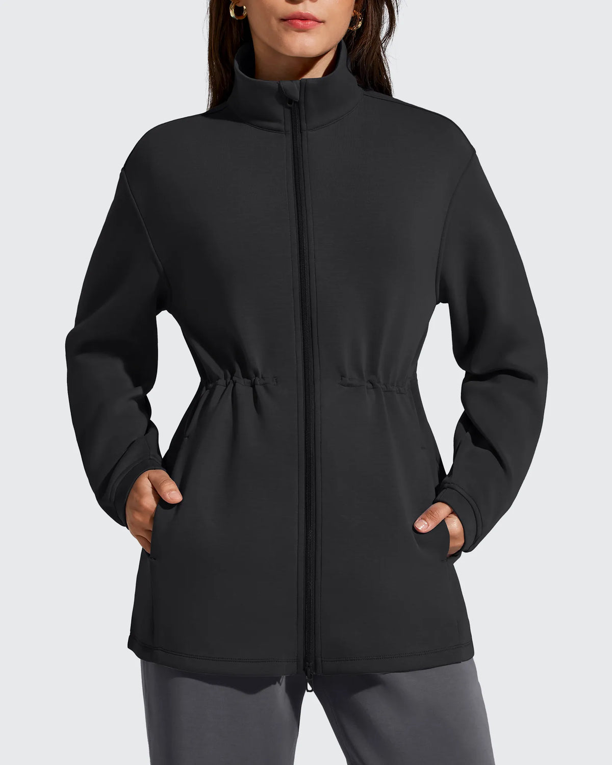 G4Free - Smoofit Zip Up Pockets Long Cinch Waist Jackets -GF25M738DA-S-GF25M738DB-M-GF25M738DC-L-GF25M738DD-XL-GF25M738DE-XXL