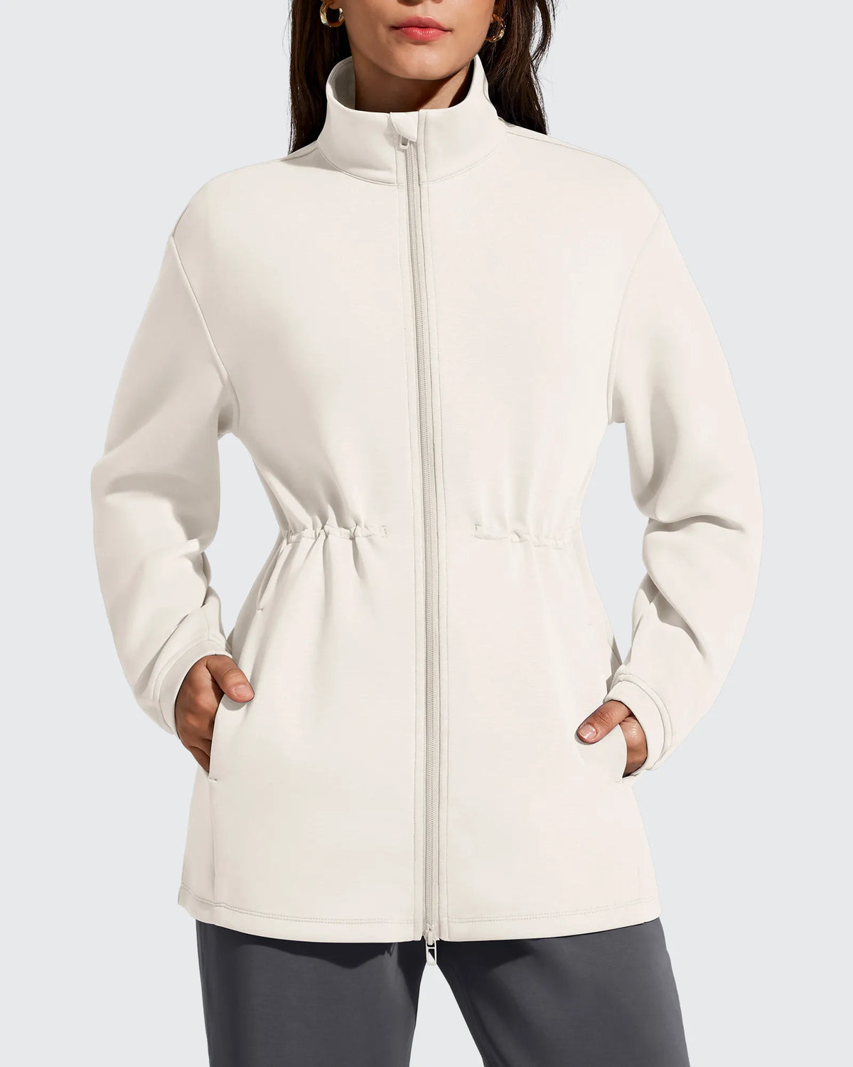 G4Free - Smoofit Zip Up Pockets Long Cinch Waist Jackets -GF25M738DA-S-GF25M738DB-M-GF25M738DC-L-GF25M738DD-XL-GF25M738DE-XXL