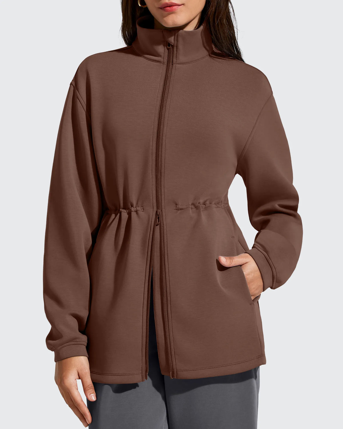 G4Free - Smoofit Zip Up Pockets Long Cinch Waist Jackets -GF25M738DA-S-GF25M738DB-M-GF25M738DC-L-GF25M738DD-XL-GF25M738DE-XXL