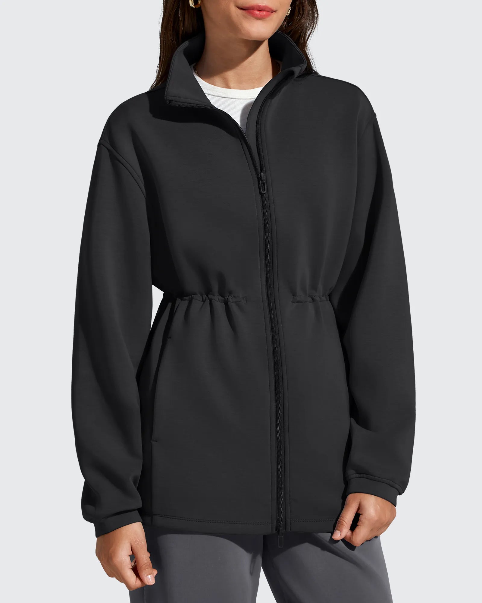 G4Free - Smoofit Zip Up Pockets Long Cinch Waist Jackets -GF25M738DA-S-GF25M738DB-M-GF25M738DC-L-GF25M738DD-XL-GF25M738DE-XXL