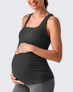 G4Free - Square Neck Ruched Pregnancy Workout Tanks -GF25LY415IA-S